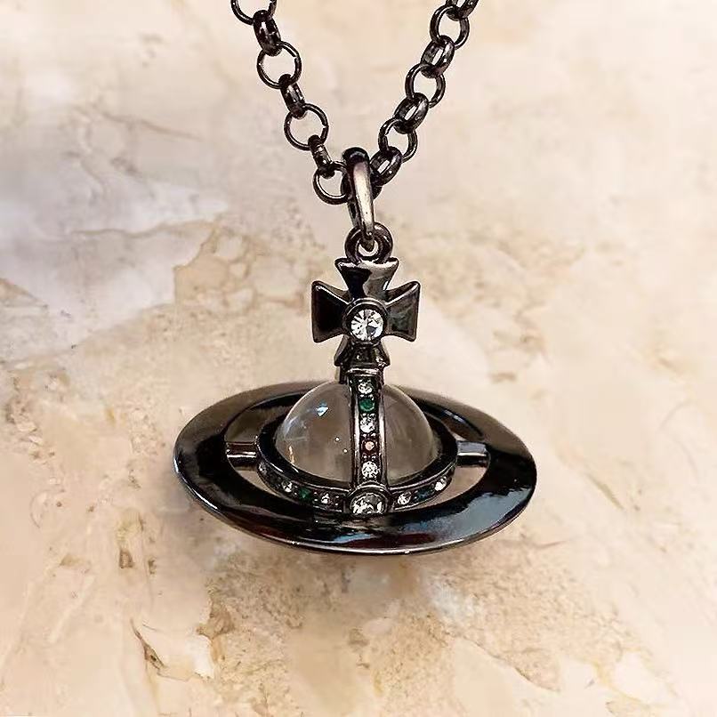 Y2K Style Queen Mother West Mini Little Saturn Pearl LovePin - 3D Planet Necklace & Bracelet, Premium Titanium Alloy,Ideal for Daily Wear & Parties, Daily Wear JewelryIY2KFashion AccessoryIDurable Alloy