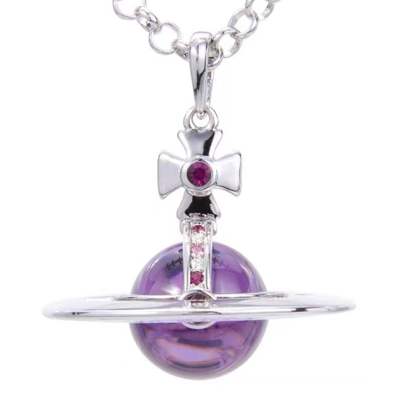 Y2K Style Queen Mother West Mini Little Saturn Pearl LovePin - 3D Planet Necklace & Bracelet, Premium Titanium Alloy,Ideal for Daily Wear & Parties, Daily Wear JewelryIY2KFashion AccessoryIDurable Alloy