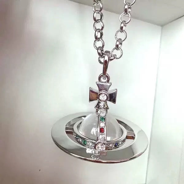 Y2K Style Queen Mother West Mini Little Saturn Pearl LovePin - 3D Planet Necklace & Bracelet, Premium Titanium Alloy,Ideal for Daily Wear & Parties, Daily Wear JewelryIY2KFashion AccessoryIDurable Alloy