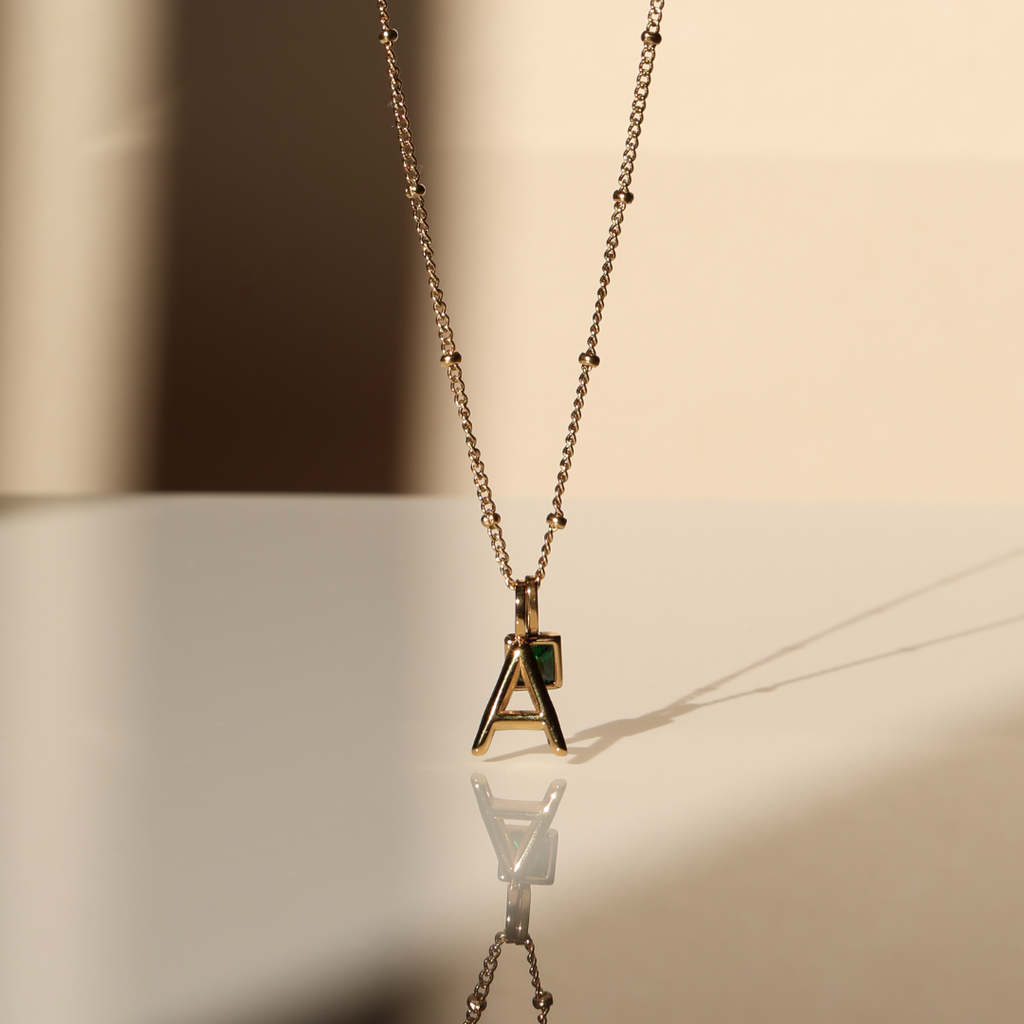 Example Initial & Birthstone Charm Necklace