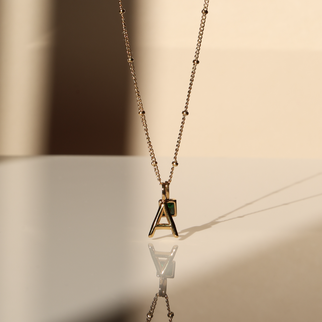 Example Initial & Birthstone Charm Necklace