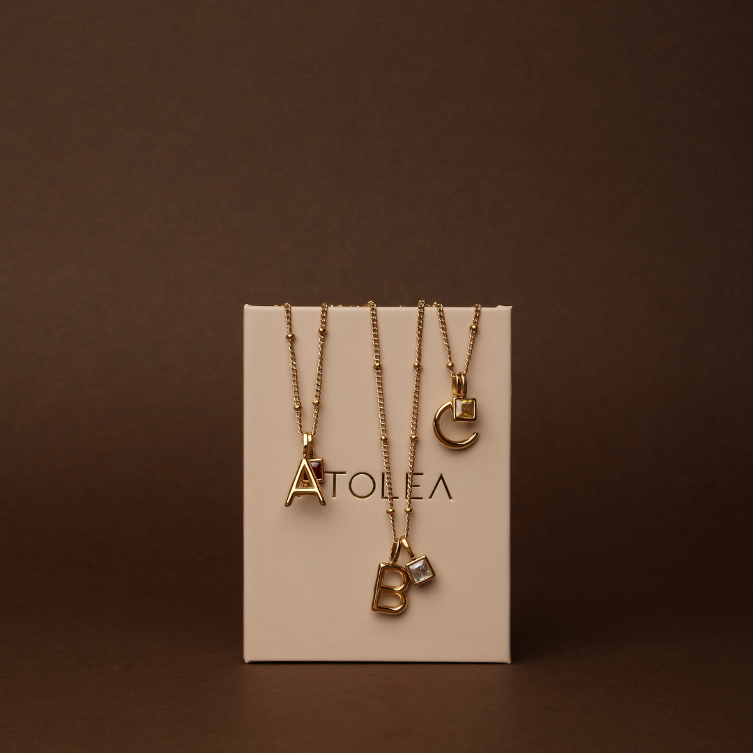 Example Initial & Birthstone Charm Necklace