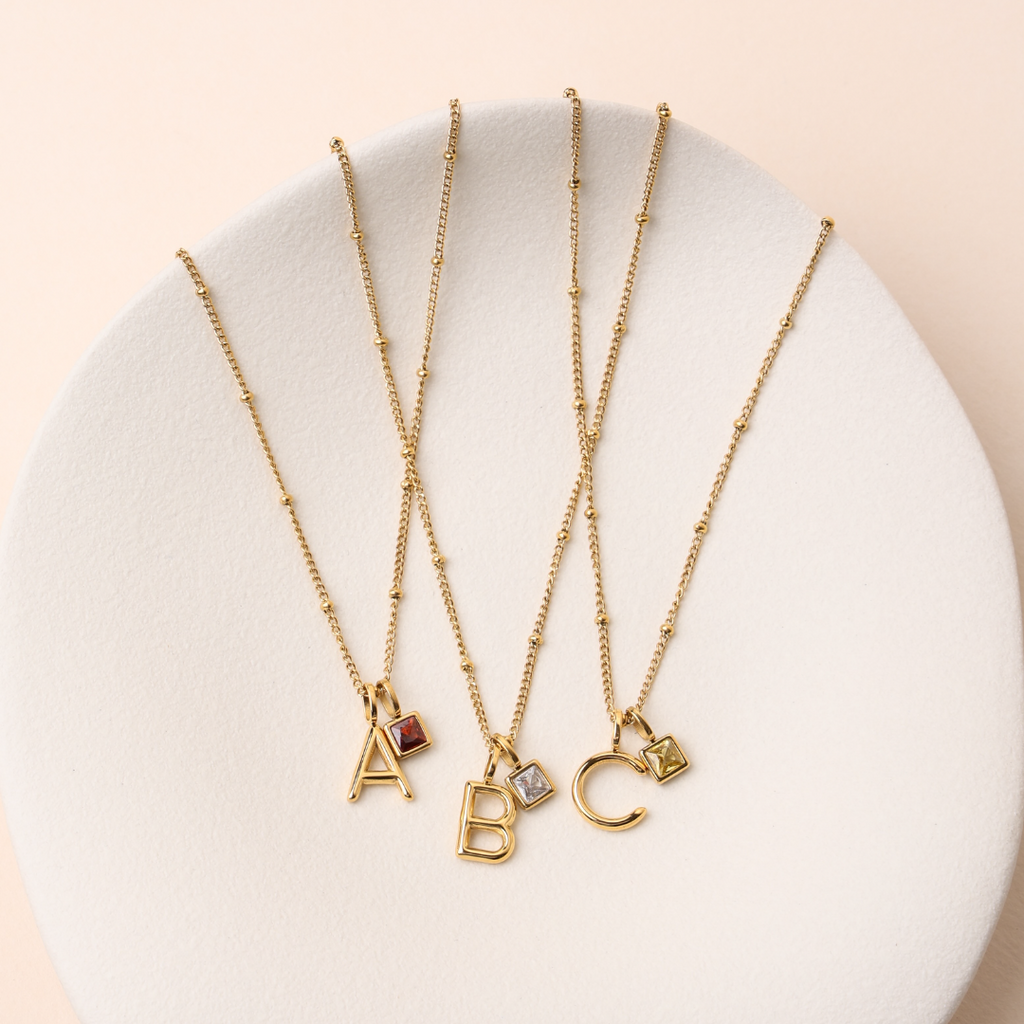 Example Initial & Birthstone Charm Necklace