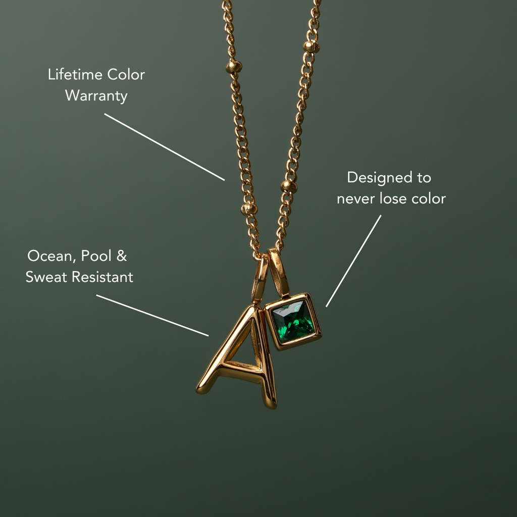 Example Initial & Birthstone Charm Necklace
