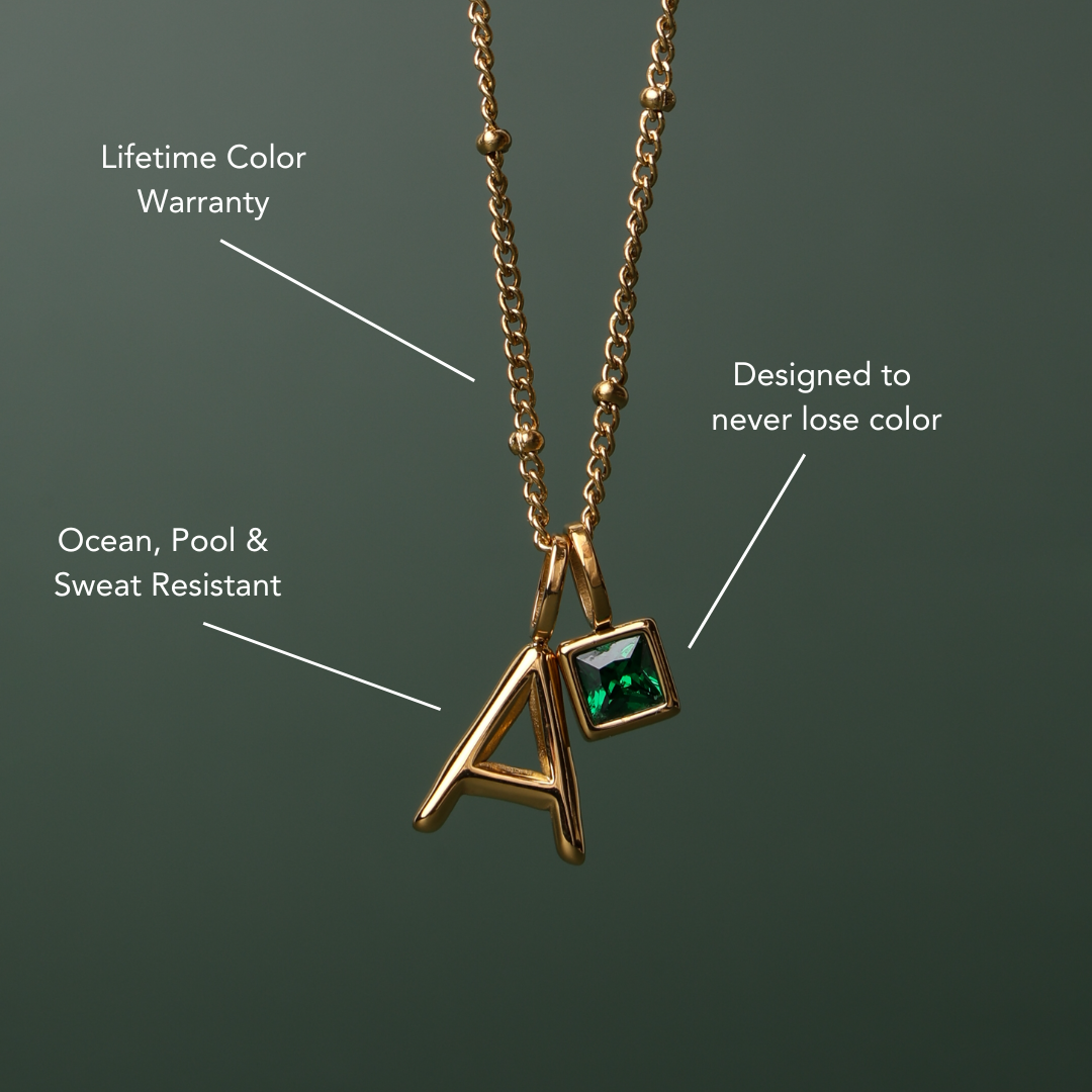 Example Initial & Birthstone Charm Necklace