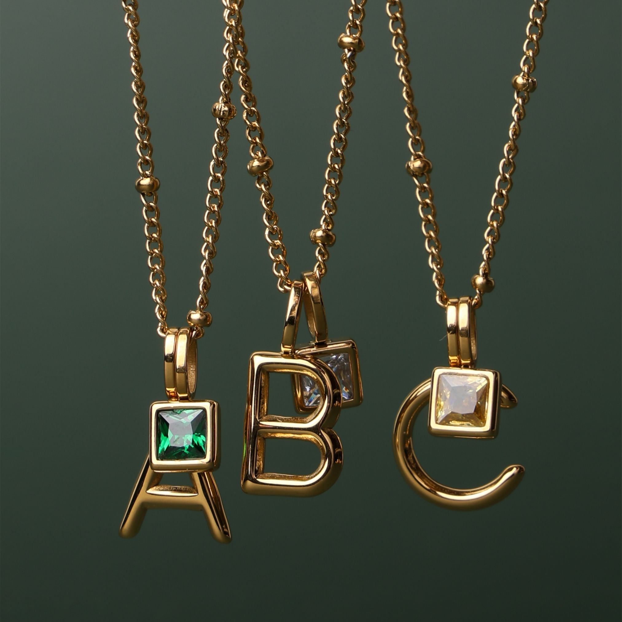 Example Initial & Birthstone Charm Necklace