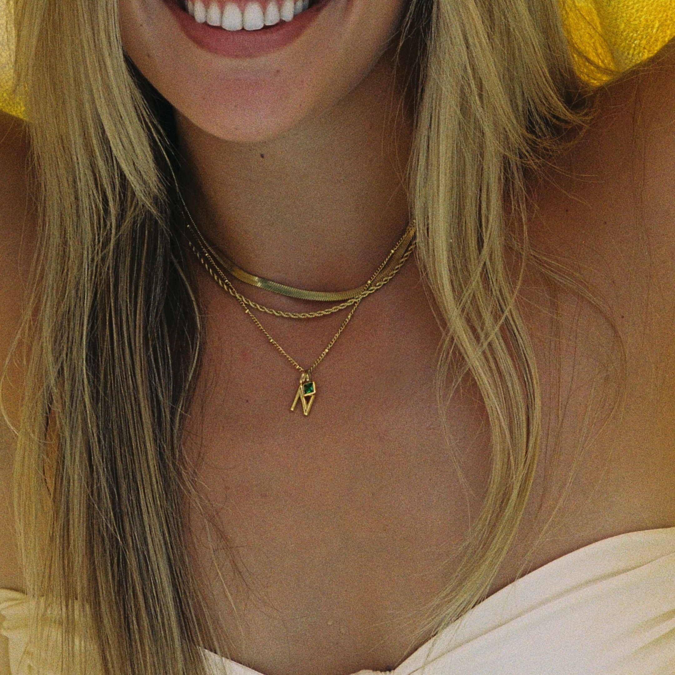 Example Initial & Birthstone Charm Necklace