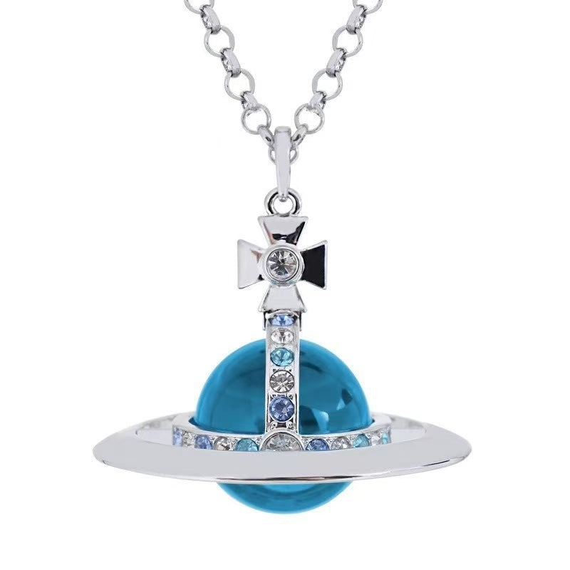 Y2K Style Queen Mother West Mini Little Saturn Pearl LovePin - 3D Planet Necklace & Bracelet, Premium Titanium Alloy,Ideal for Daily Wear & Parties, Daily Wear JewelryIY2KFashion AccessoryIDurable Alloy