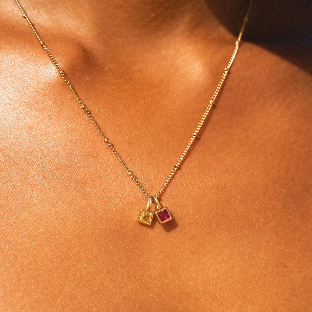 Example Initial & Birthstone Charm Necklace