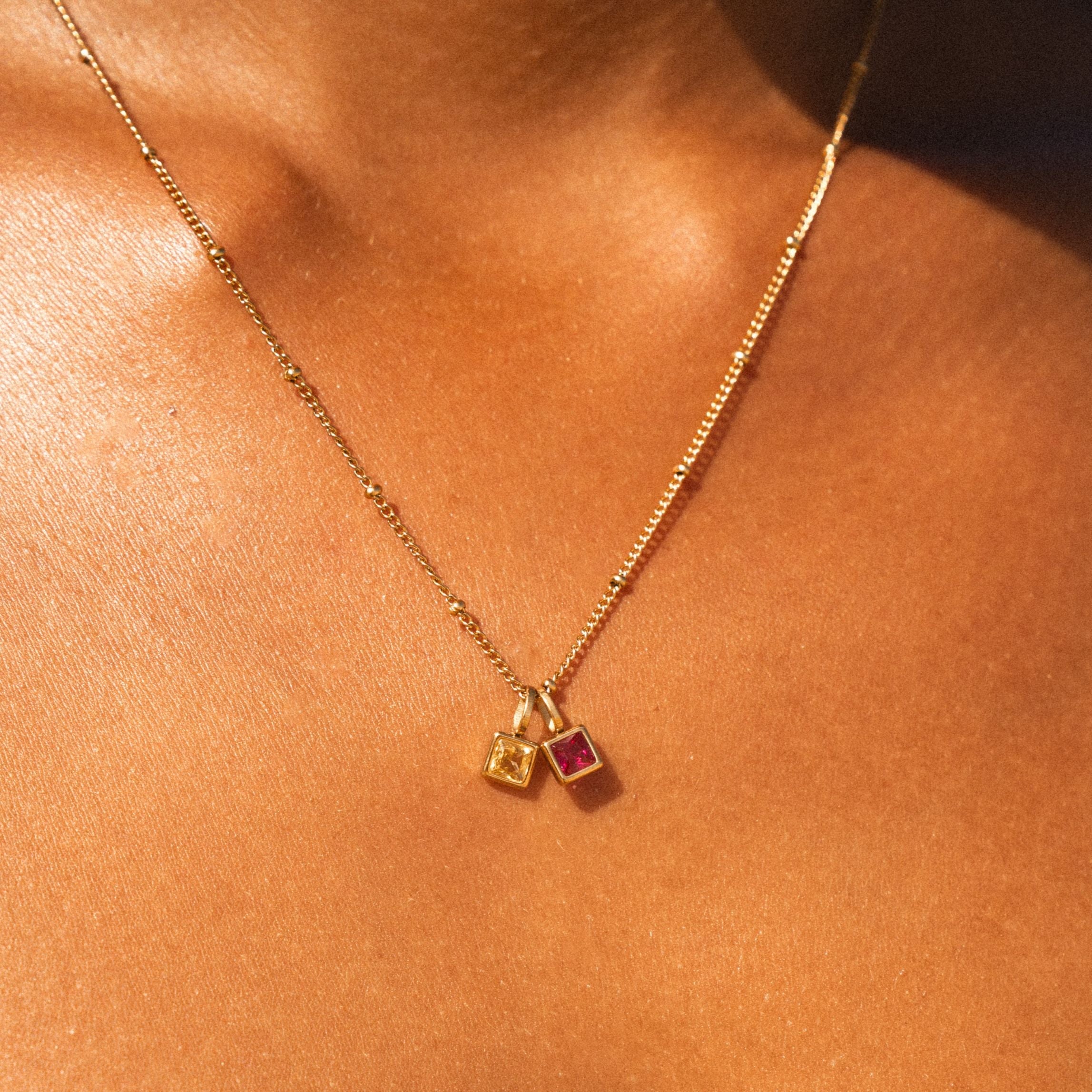 Example Initial & Birthstone Charm Necklace
