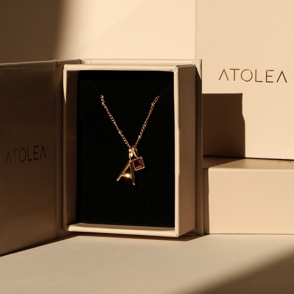 Example Initial & Birthstone Charm Necklace