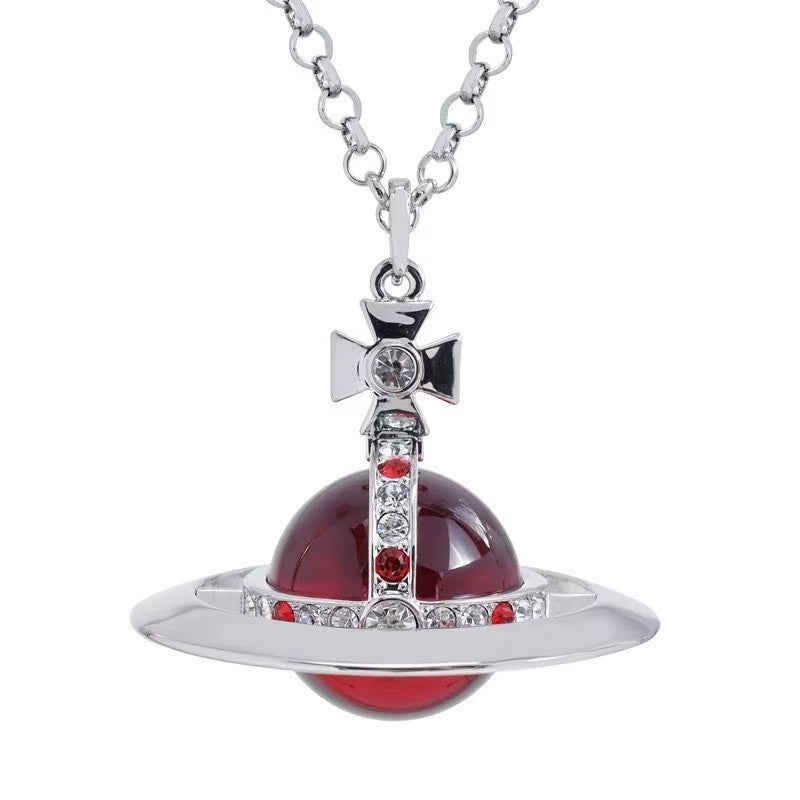 Y2K Style Queen Mother West Mini Little Saturn Pearl LovePin - 3D Planet Necklace & Bracelet, Premium Titanium Alloy,Ideal for Daily Wear & Parties, Daily Wear JewelryIY2KFashion AccessoryIDurable Alloy