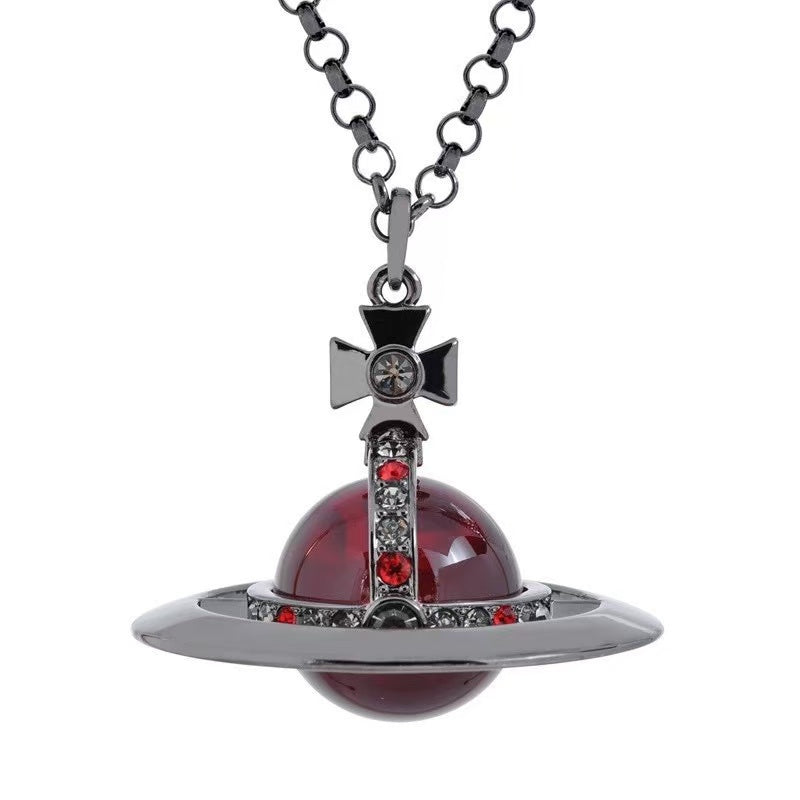 Y2K Style Queen Mother West Mini Little Saturn Pearl LovePin - 3D Planet Necklace & Bracelet, Premium Titanium Alloy,Ideal for Daily Wear & Parties, Daily Wear JewelryIY2KFashion AccessoryIDurable Alloy