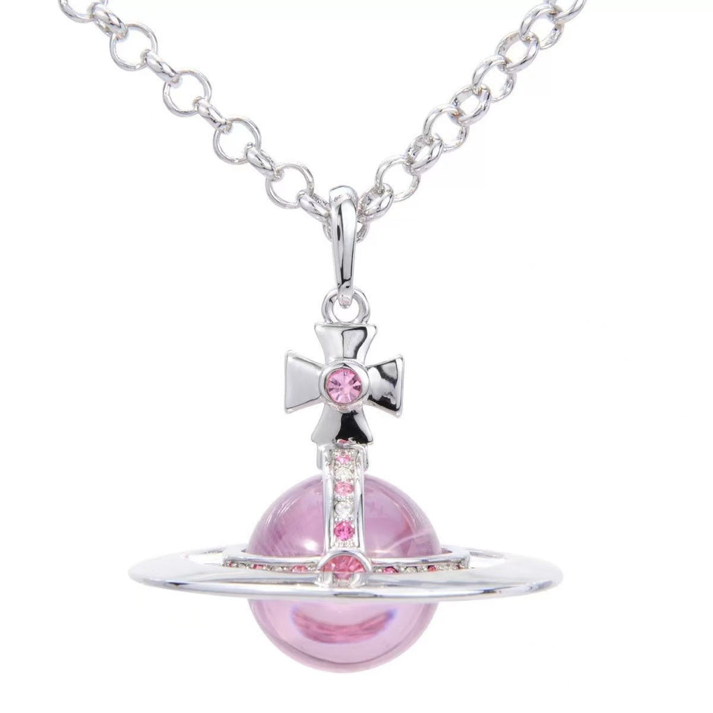 Y2K Style Queen Mother West Mini Little Saturn Pearl LovePin - 3D Planet Necklace & Bracelet, Premium Titanium Alloy,Ideal for Daily Wear & Parties, Daily Wear JewelryIY2KFashion AccessoryIDurable Alloy