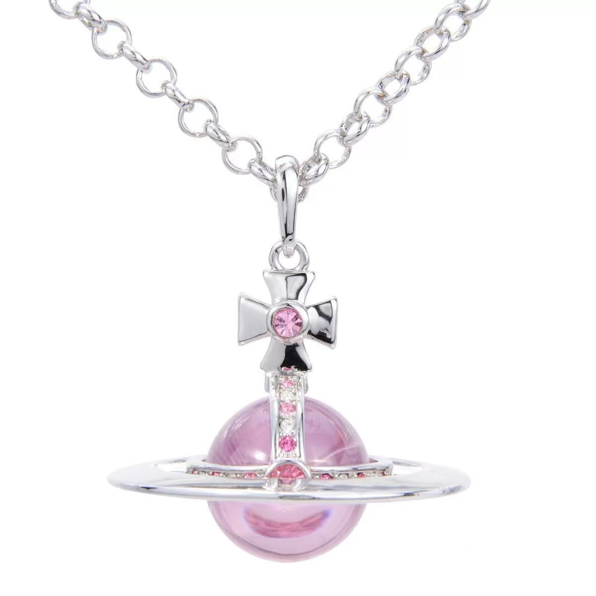 Y2K Style Queen Mother West Mini Little Saturn Pearl LovePin - 3D Planet Necklace & Bracelet, Premium Titanium Alloy,Ideal for Daily Wear & Parties, Daily Wear JewelryIY2KFashion AccessoryIDurable Alloy