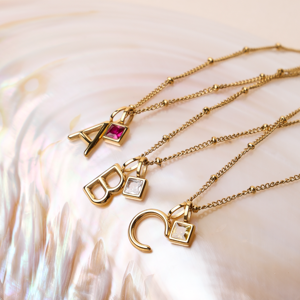 Example Initial & Birthstone Charm Necklace