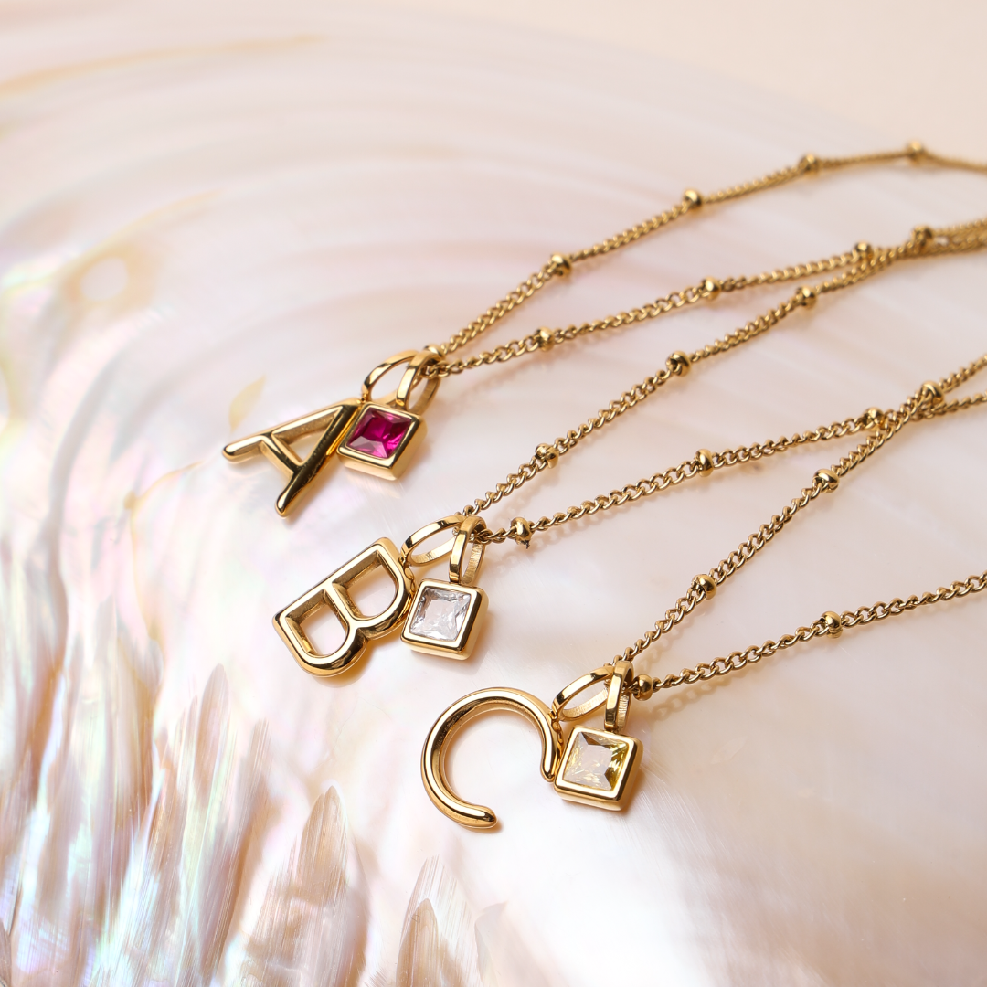 Example Initial & Birthstone Charm Necklace