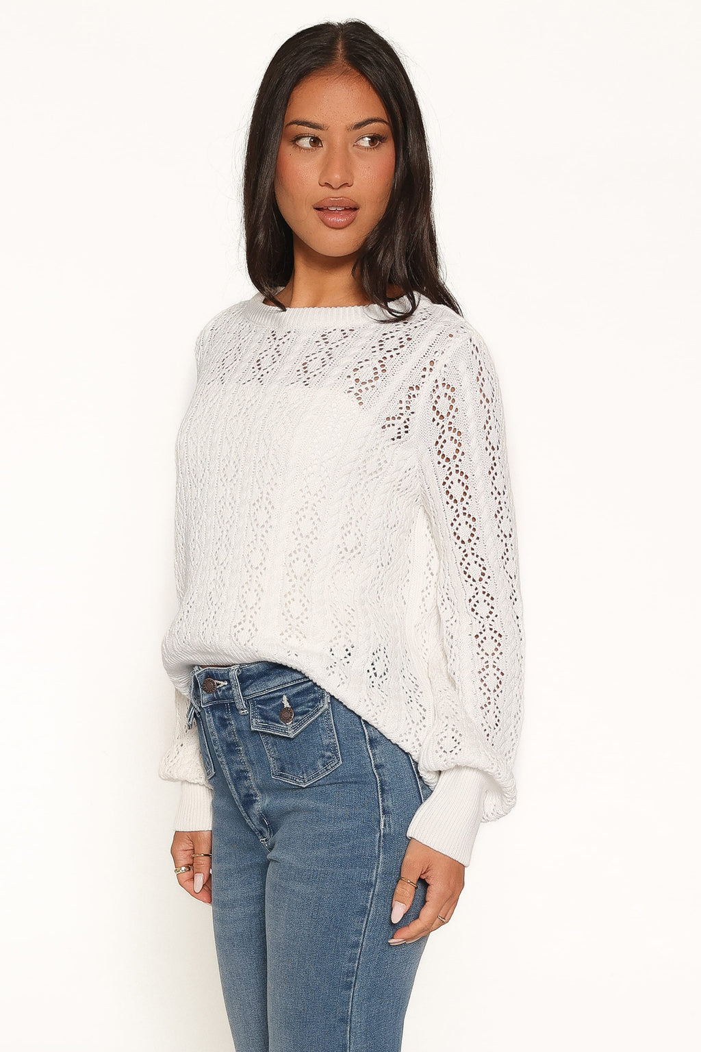 Tyler Pointelle Sweater - White