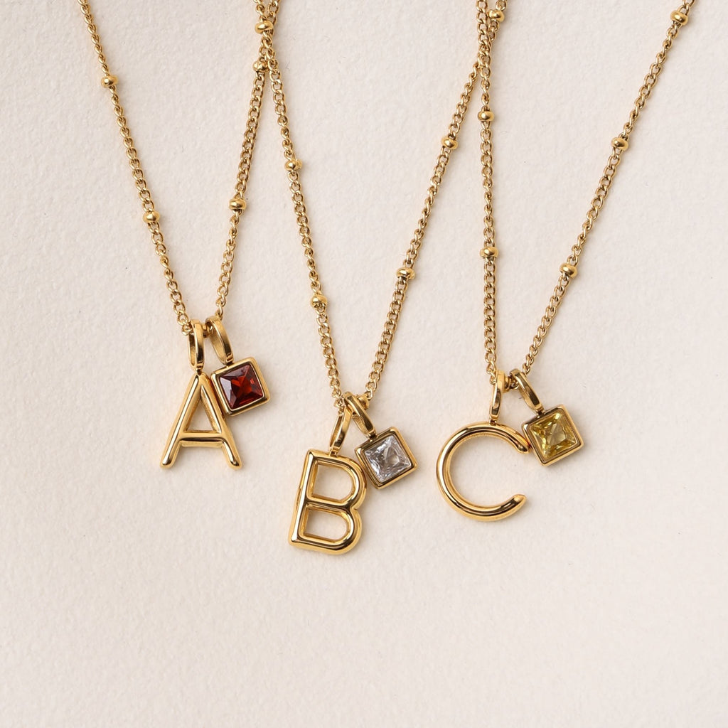 Example Initial & Birthstone Charm Necklace