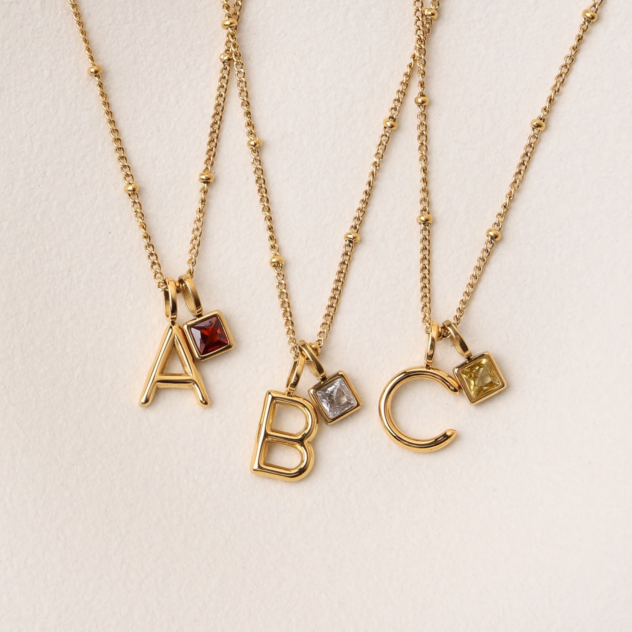 Example Initial & Birthstone Charm Necklace