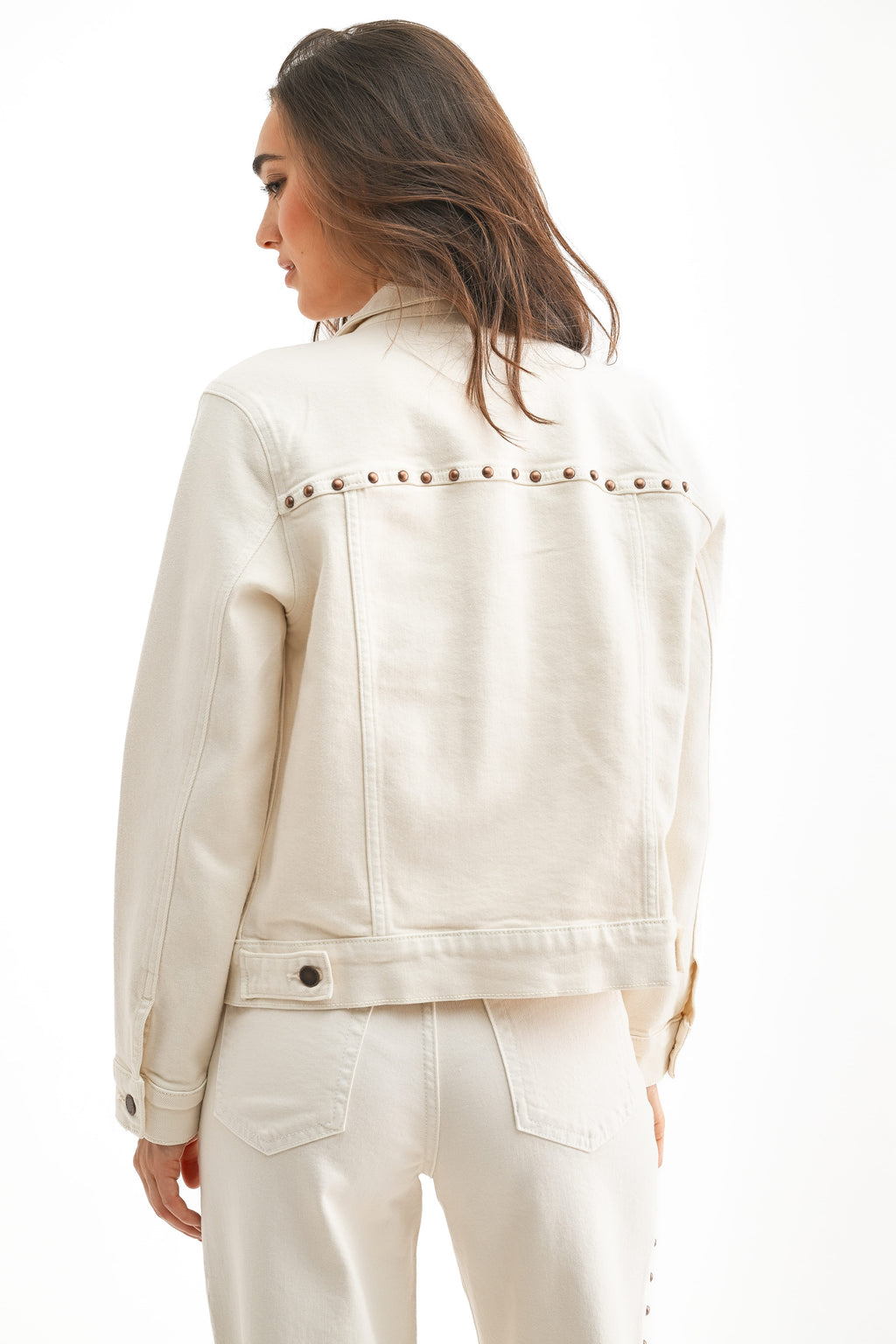 Just Black Studded Denim Jacket - Cream