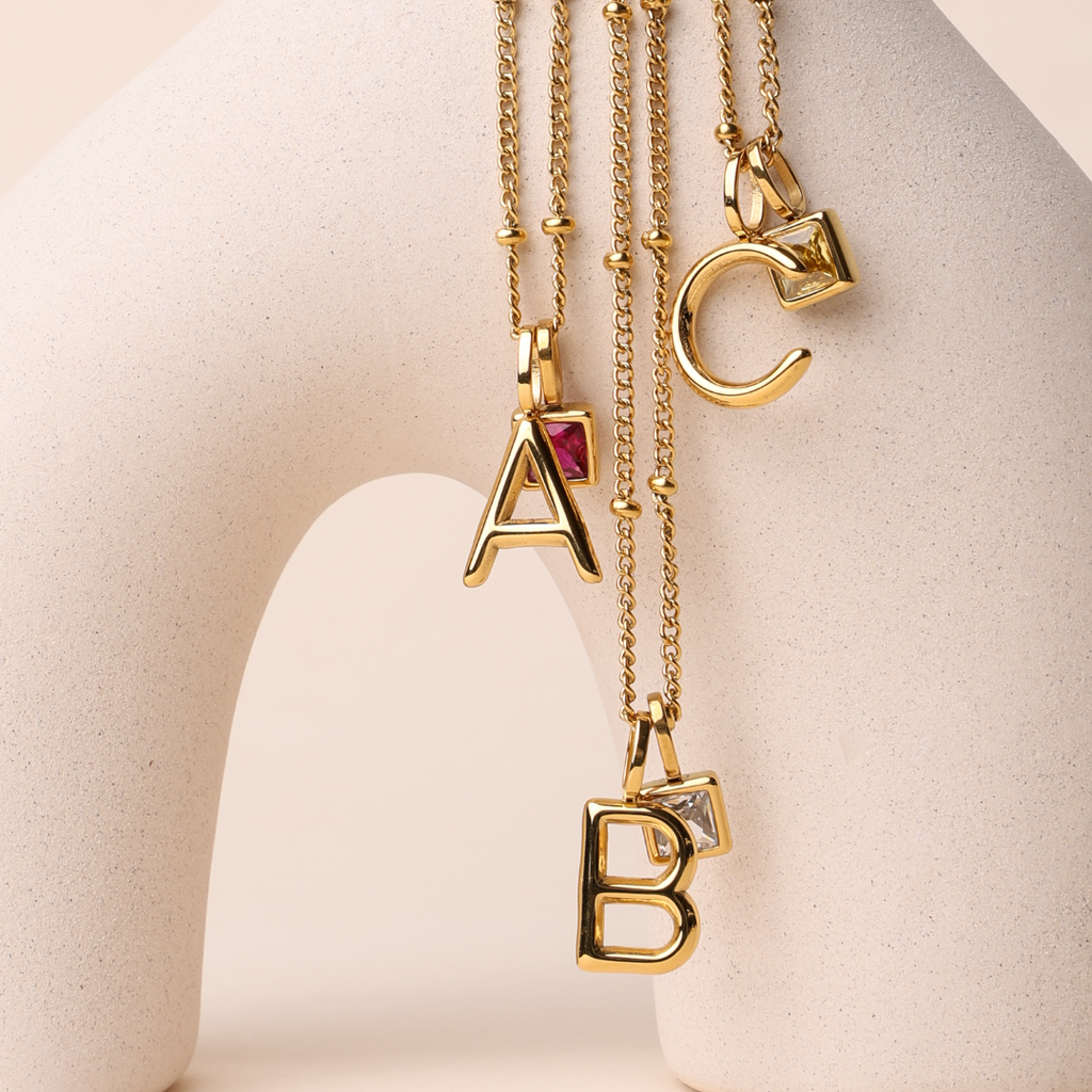Example Initial & Birthstone Charm Necklace