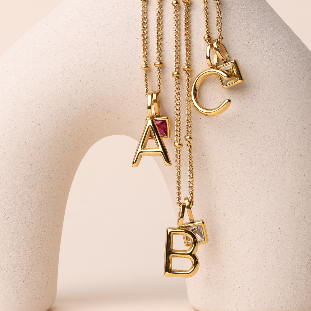 Example Initial & Birthstone Charm Necklace